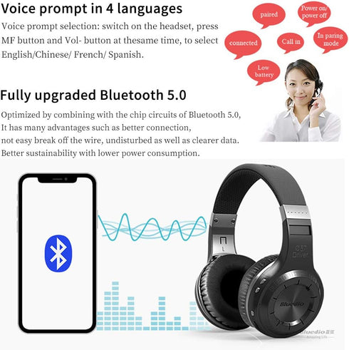 Bluedio V5.0 Bluetooth Headphones Over Ear, Wireless Bluetooth On-Ear Stereo Earphones Noise Cancelling, Soft Memory-Protein Earmuffs, w/Mic (Blac...