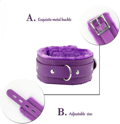 Leather Choker Collar with Long Traction Chain Rugged Durable and Collar Necklace Neck Size Adjustable Suitable for Pets Purple...