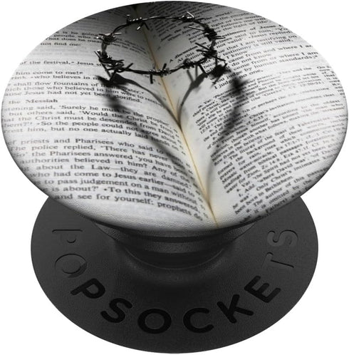 Bible Pages with Crown of Thorns Forming a Heart Shadow PopSockets PopGrip: Swappable Grip for Phones & Tablets PopSockets Adhesive PopGrip...
