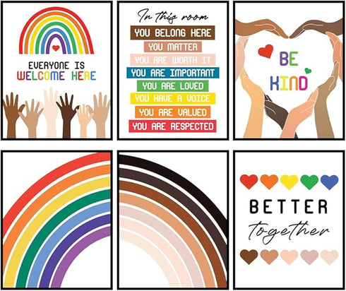 Posterizer 6 pcs-Rainbow Diversity Posters for Classroom-Teachers & Classrooms-Gay & LGBTQ Art-Gift for Daughter, Son, Kids-Decor for nursery todd...