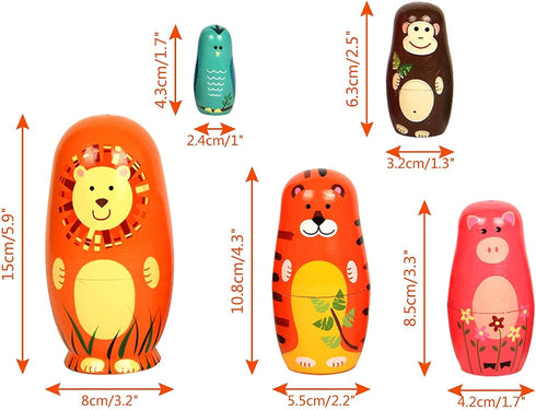 Maxshop Nesting Dolls for Kids - Russian Wooden Stacking Nested Set 5 Pieces Handmade Toys for Children Christmas Birthday Rome Decoration Hallowe...