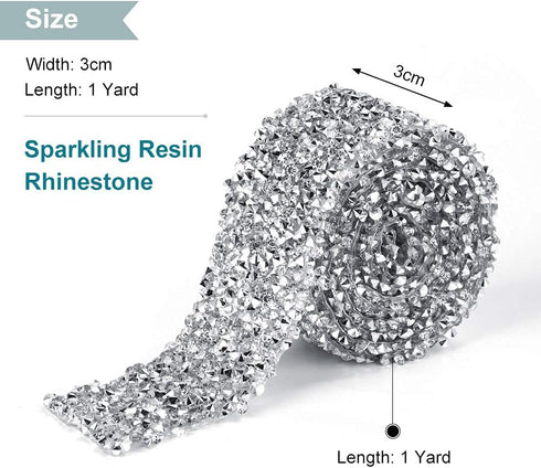 Rhinestone Ribbon, Crystal Decoration Banding Belt Sparkling Ribbon Wrap Roll DIY Accessories with Back Adhesive Glue for Arts Crafts Wedding Birt...