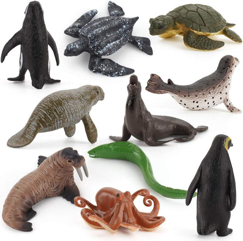 Realistic 10 PCS Mini Ocean Sea Marine Manatee Walrus Turtle Figure Desktop Decoration Party Supplies Cake Toppers Bath Toy for Kid Boy Girl 5 6 7...