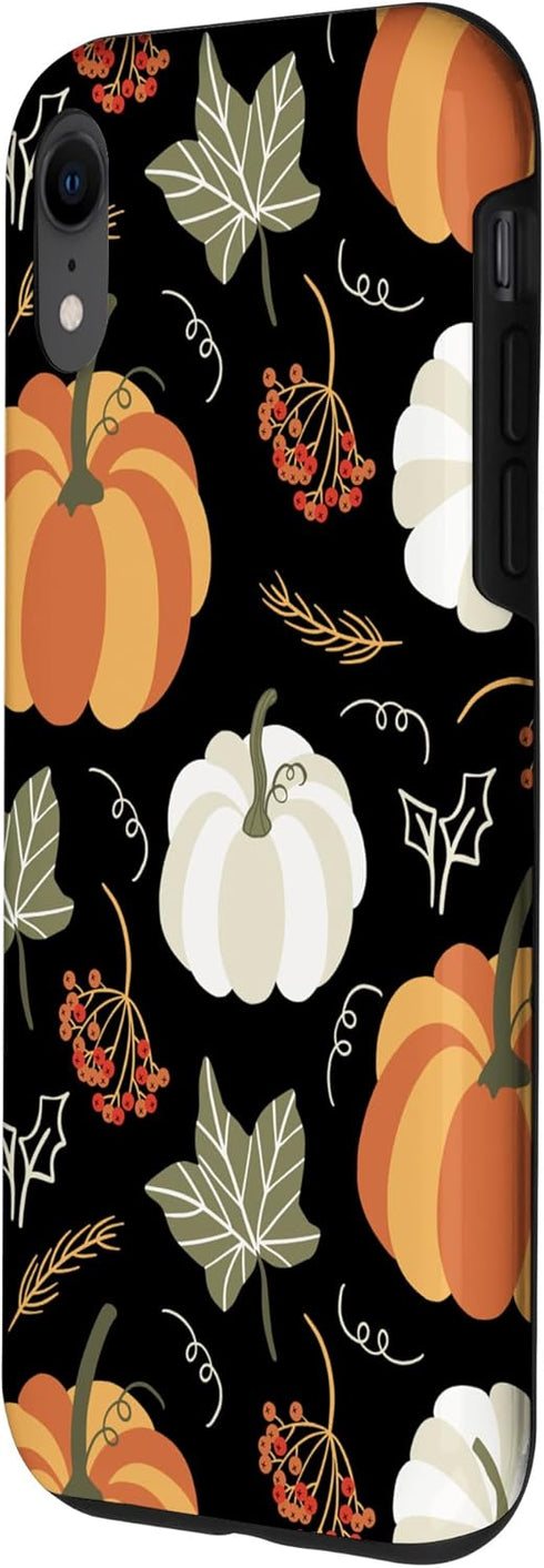 iPhone XR Autumn falling leaves and pumpkin spice harvest happy fall Case...