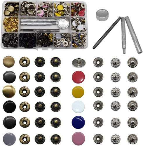 12.5 mm Snap Fastener Kit 12 Colors 120 Sets Clothing Snaps Metal Solid Snaps Buttons Kit Press Tool for Clothing Sewing and Crafting...