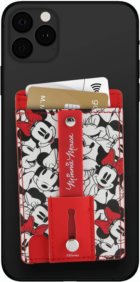 iJoy Disney Minnie Faces Red Phone Wallet - Adhesive Card Holder with Finger Strap and Kickstand for iPhone (4x3x0.3 inches)...