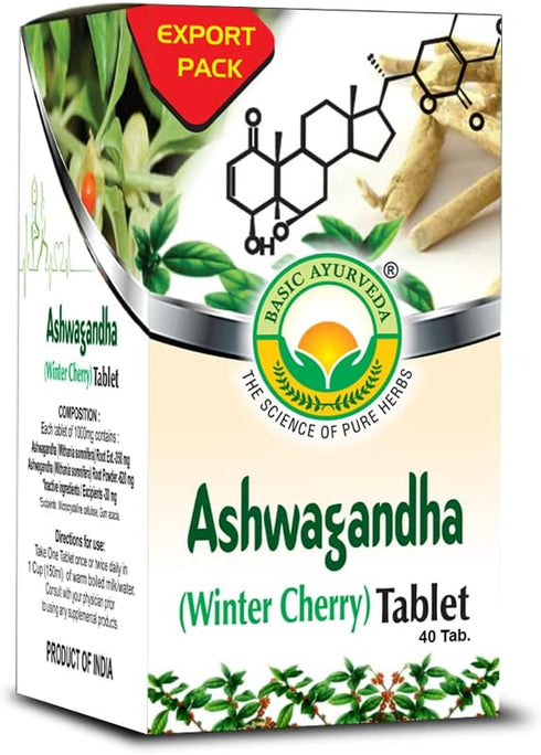 BASIC AYURVEDA Ashwagandha Supplement | 40 Tablets (1000mg) | Herbal Wellness & Immune Support | Organic Indian Ginseng Pills | Consume with Warm ...
