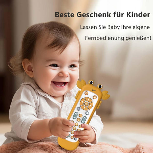 Baby TV Remote Control Toy with Soft Silicone Cute Carb Cover, Musical Realistic Play Remote Toy with Light and Sound, 3 Language Educational Lear...