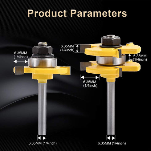 KATUR Tongue and Groove Router Bit Set, 1/4 Inch Shank Grooving Router Bit, Wood Milling Saw Cutter, New Woodworking Tools, 3 Teeth T Shape (1/4" ...