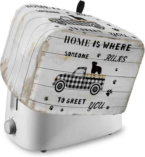 Toaster Dust Cover with Pockets, Farmhouse Dog Black White Buffalo Truck Soft Washable 2 Slice Toaster Cover, Dust-proof Cover for Small Appliance...