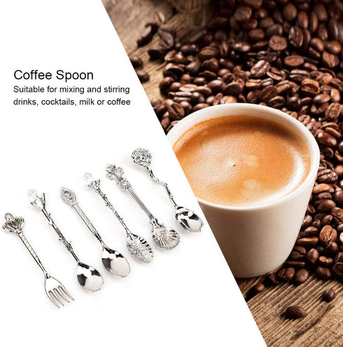 Fdit 6Pcs/Set Vintage Carved Coffee Spoon Teaspoon Retro Zinc Alloy Dessert Coffee Tableware Spoons Cutlery Kitchen(Silver)...