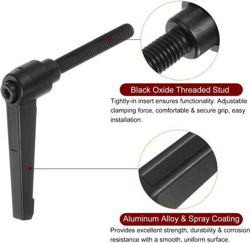 6pcs Adjustable Clamping Lever Handles M8 x 60mm Male Thread Bolt Knobs Rotating Screw Locking Quick Release Ratchet Push Button Handle, Black...