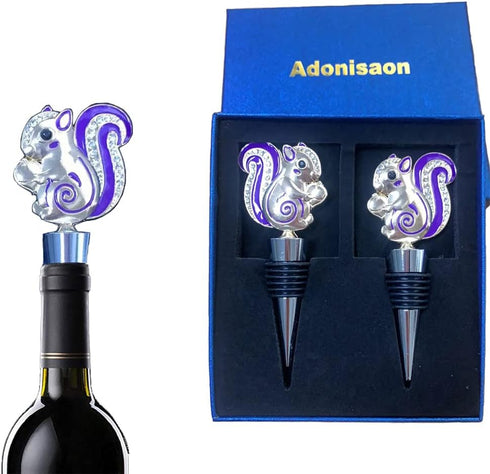 Wine Bottle Stopper Squirrel Wine Stopper for Christmas Party Decorations Crystal Polygonal Beverage Stoppers Cute Animal Wine Stoppers 2 PCS...