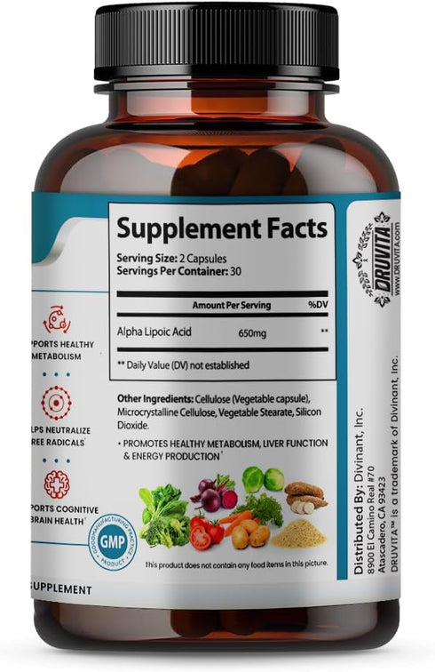 Alpha Lipoic Acid 650mg - Extra Strength Antioxidant Ala Supplement for Energy Production, Brain, Heart, Metabolism, Nerve, Cellular Health - Vega...