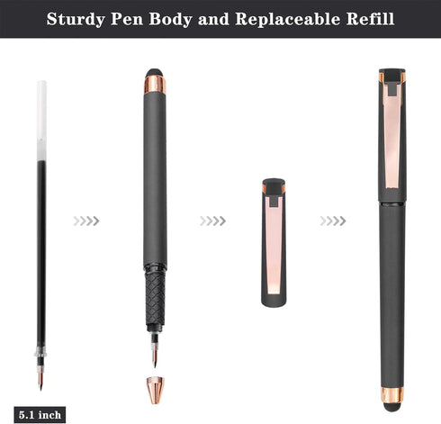 Linbsunne Black Gel Pens 0.7mm Medium Point Pen Office Pens 2-in-1 Stylus Pens for Touch Screens Gel Ink Rollerball Pens for Writing (18 Pack-grey...