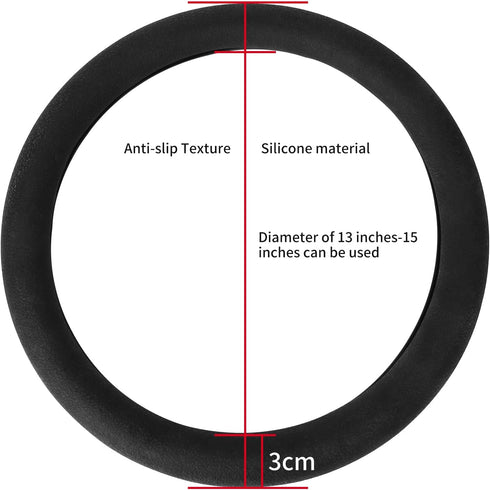 Resilient Car Steering Wheel Cover, Car Silicone Steering Wheel Cover for Men, Fits 14-Inch Steering Wheel Cover in Black, Semi-Wraparound Thin St...