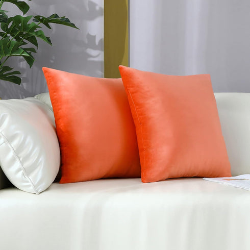 mixeoo Comfy Peach Coral Throw Pillow Covers Decorative Square Solid Velvet Super Soft Cushion Cases Home Decor for Sofa Couch, Set of 2, 18 x 18 ...