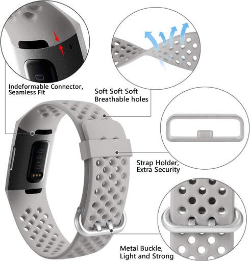 Wepro Bands Waterproof Replacement Compatible with Fitbit Charge 3 for Women Men, Breathable Holes Watch Sport Strap Accessories for Fitbit Charge...