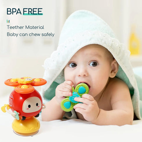 3Pcs Suction Cup Spinner Toy for Baby High Chair Toys 6-12-18,Baby Toys 6 to 12 Months Infant Helicopter Spinning Bath Toys Montessori Toys for 1 ...