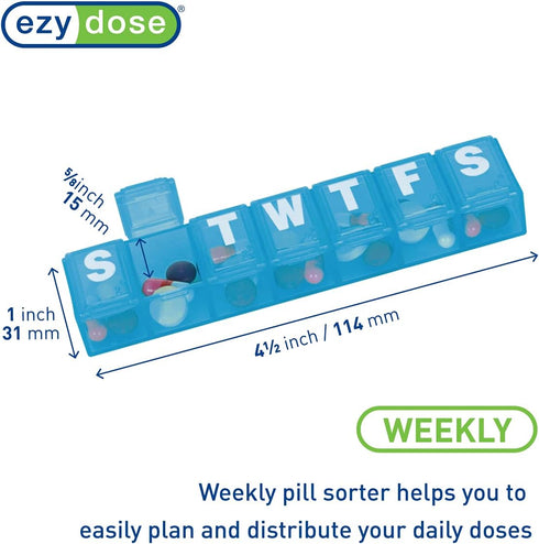 EZY DOSE Weekly (7-Day) Pill Organizer, Vitamin Case And Medicine Box, X-Small Compartments, Color May Vary...
