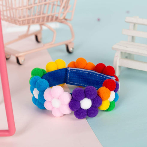 2PCS Dog Cat Collar Rainbow Hairball Flower Velcro Pet Necklace Cute Neck Strap for Pet Costume Supplies...