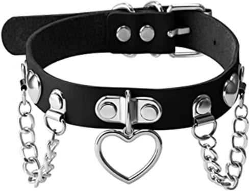 Soft Leather Choker Collar with Chain Leash Set Heart Pendant Necklace for Womens Pet Dogs Cats Unique Gifts...