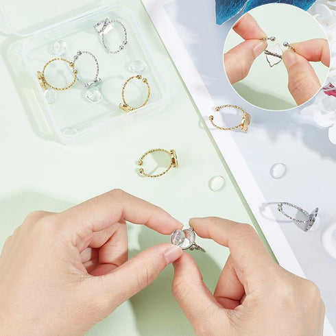 UNICRAFTALE 2 Colors 16Pcs DIY Blank Dome Ring Making Kit Adjustable Oval Cabochon Ring Blanks Stainless Steel Open Cuff Ring Settings Frame Tray ...