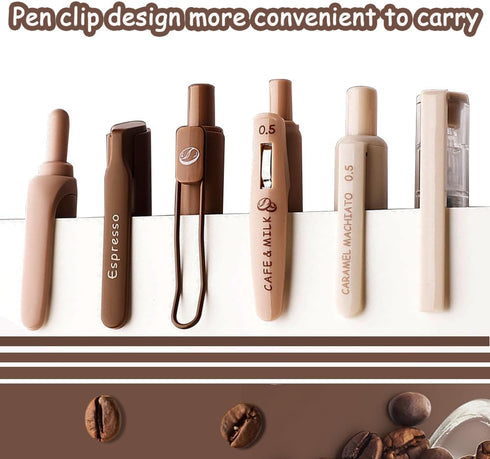 Cute Coffee Pens 5Pcs Gel Ink Pens Retractable Pens and 1Pcs Highlighter 0.5mm Fine Point Black Ink Kawaii Smooth Writing Pens for School Office S...