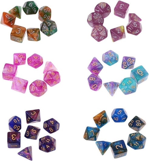 7Pcs/Set Purple Dichromatic D4 D6 D8 D10 D12 D20 Polyhedral Dices Numbers Dials Desktop Board Game Dice Bags with Drawstring Role Playing Dice Dic...
