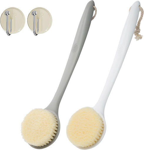 2 Pack Shower Brush for Back, 14in Body Brush Long Handle Back Scrubber, Soft Bristles Shower Brush for Men & Women, Bath Scrubber with Scalp Mass...