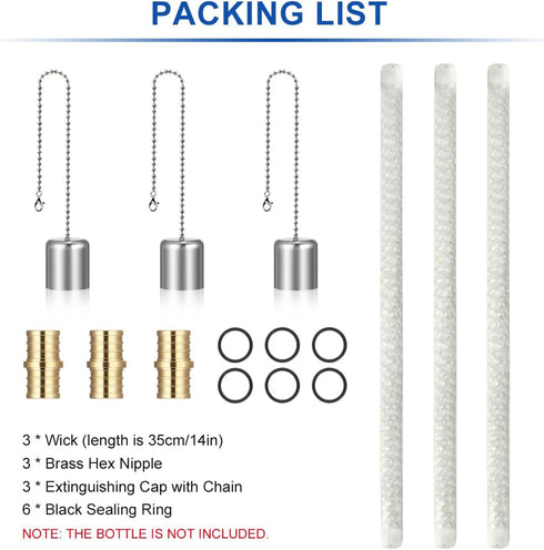 LANMU Wine Bottle Torch Wicks, Outdoor Patio Backyard Torches Lights, Oil Lamps Replacement Wick Hardware Kit, DIY Homemade Torch Decor (3 Pack)...