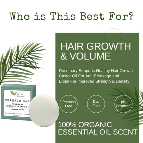 /liv/Nature Shampoo Bar | Growth, Volume, Thickening for Thinning Hair | Rosemary, Biotin, Castor Oil | Travel Essential | Made in USA 1-pk...