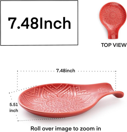 Ceramic Spoon Rest, 7.48 Inches Spoon Holder for Kitchen Counter, Kitchen Accessories, Dishwasher Safe, Red...