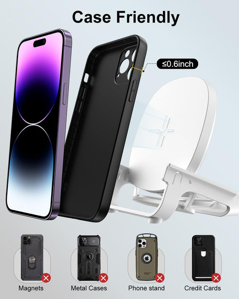 Wireless Charging Station (Detachable Pad & Stand) - Fast 15W Qi Wireless Charging for AirPods, iPhone 14/13/12/11/X/XR/XS/8/Pro/Max/Mini and Sams...