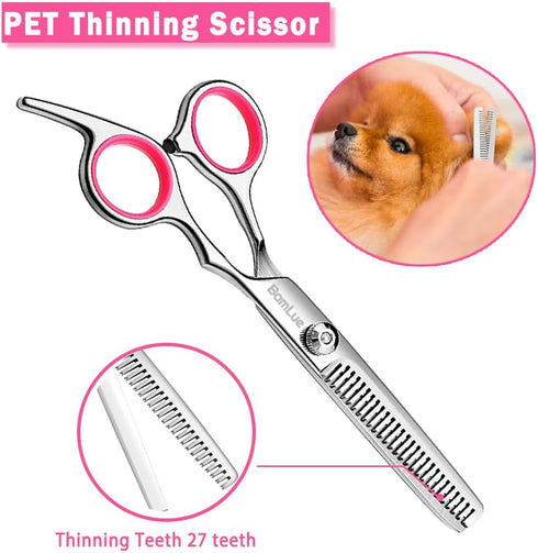 6 in 1 Professional Stainless Steel 4CR Safety Round Tip Dog Grooming Scissors, Anti-Rust Shears Cat Grooming Scissors Pet Kit, Thinning Straight ...