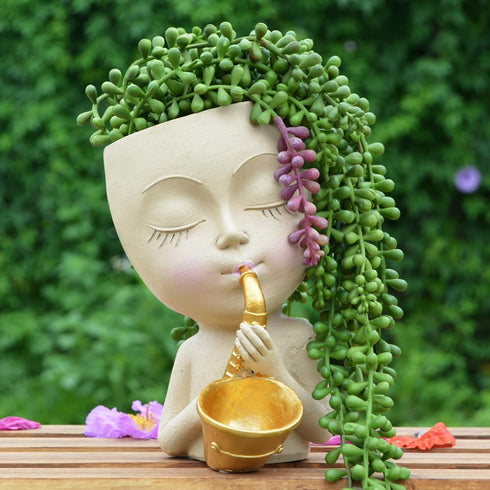Face Planter Pot Head Planter, Small Plant Pots Indoor Flower Pots, Plant Pot Succulent Pots, Boho Vase with Drainage, Bust Statue Planters for Ho...