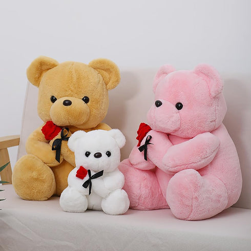 12 inch Teddy Bear Stuffed Animal with Rose, Soft Cuddly Stuffed Plush Bear, Gifts for Kids Baby Toddlers on Baby Shower, Valentine's Day (White)...