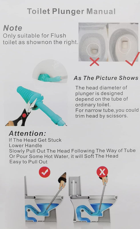 Samshow Toilet Plunger Toilet Dredge Designed for Siphon-Type, Power Cleaned Toilet Pipe, Patented, Stainless steel Handle with Wall Hook...
