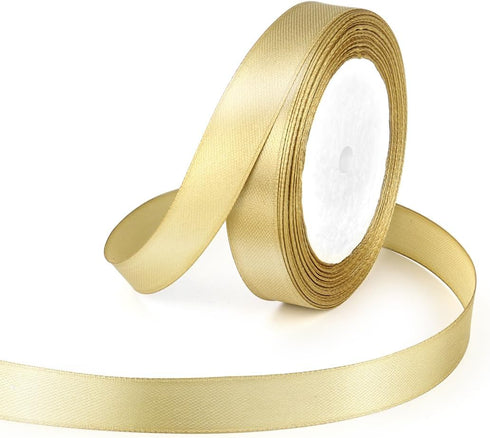 1 Roll Gold Double Faced Satin Ribbon 24 Yards Satin Fabric Silk Ribbon Use for Crafts, Bows Bouquet, Gift Wrapping, Wedding Decoration, Flower Bo...
