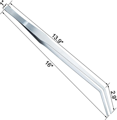 OIIKI 2PCS Stainless Steel Tongs Tweezers, Polished Extra-Long 15 inch Staright Tongs Tweezer, 15 inch Curved Aquarium Tweezer with Precision Serr...