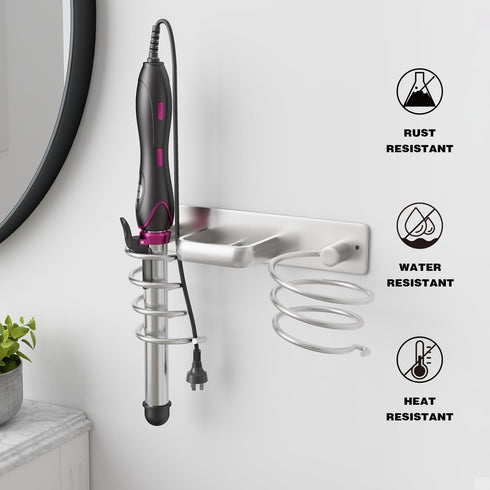 hicorfe Hair Dryer Holder 3 in 1 Hair Tool Organizer,Blow Dryer Holder Wall Mounted,Bathroom Bedroom Hair Care Styling for Flat Iron,Curling Iron,...