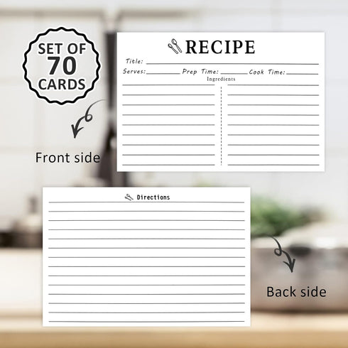 70 Count Recipe Cards, Recipe Cards 4x6 White, 4x6 Recipe Cards Double Sided, Blank Recipe Cards for Bridal Shower and Wedding...