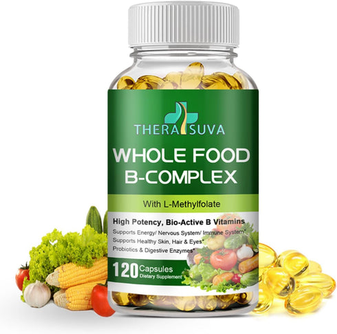 Whole Food B Complex + L-Methylfolate + Probiotics + Digestive Enzymes! High Potency! Vegetarian! for Metabolism, Immune w/Digestive Support! 120 ...