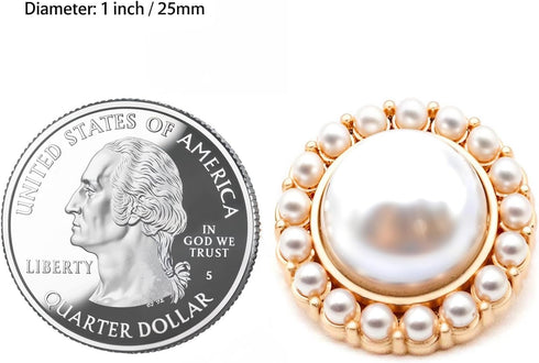1" Artificial Pearl Golden Alloy Shank Buttons for Coat Sewing 25 PCS...