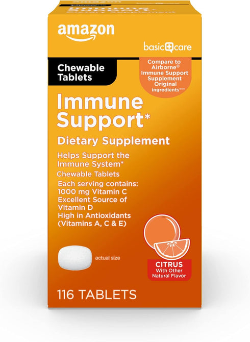 Amazon Basic Care Immune Support Citrus Chew Tablets, 116 Count...