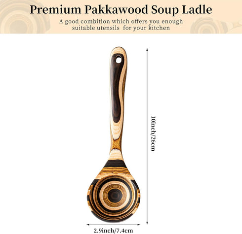 Gudamaye Pakkawood Deep Soup Ladles,Pakkawood Ladle,10.6 inch Big Soup Ladle for Cooking,Deep Ladle Spoons,Wood Kitchen Utensils Set, Wooden Spoon...