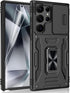 for Samsung Galaxy S24 Ultra Case, Shockproof Phone Case & Sliding Camera Cover & Ring Holder Kickstand with Screen Protector for Samsung Galaxy S...