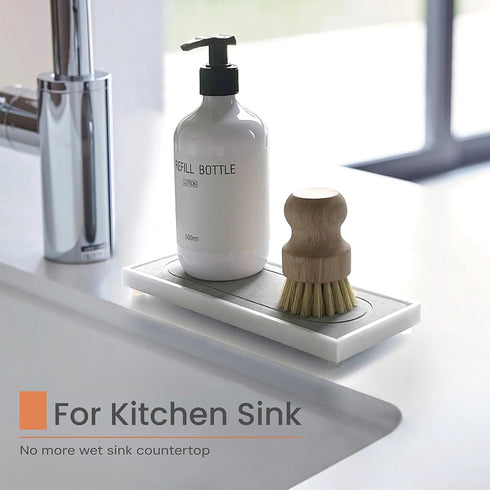 Instant Dry Sink Caddy Organizers, Sponge Holder for Kitchen Sink Counter, Water Absorbing Stone Drying Mat Rack, Soap Dish for Bathroom Counterto...