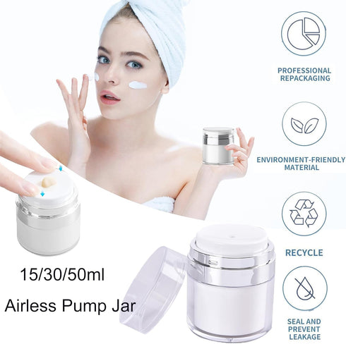 3Pcs Airless Pump Jars,Refillable Empty Airless Pump Jar Vacuum Push Down Moisturizer Pump Dispenser for Serums,Skincare Cream,Essence,Leak Proof ...