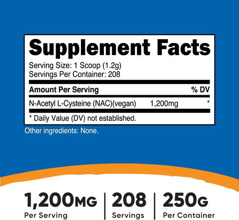 Nutricost N-Acetyl L-Cysteine (NAC) Powder 250 Grams - Vegan NAC, Non-GMO, Gluten Free...